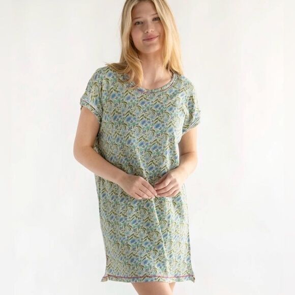 Natural Life Cotton Tee Mini Dress Frankie Knit Blue Floral Tshirt Dress XL NWT - Picture 3 of 13